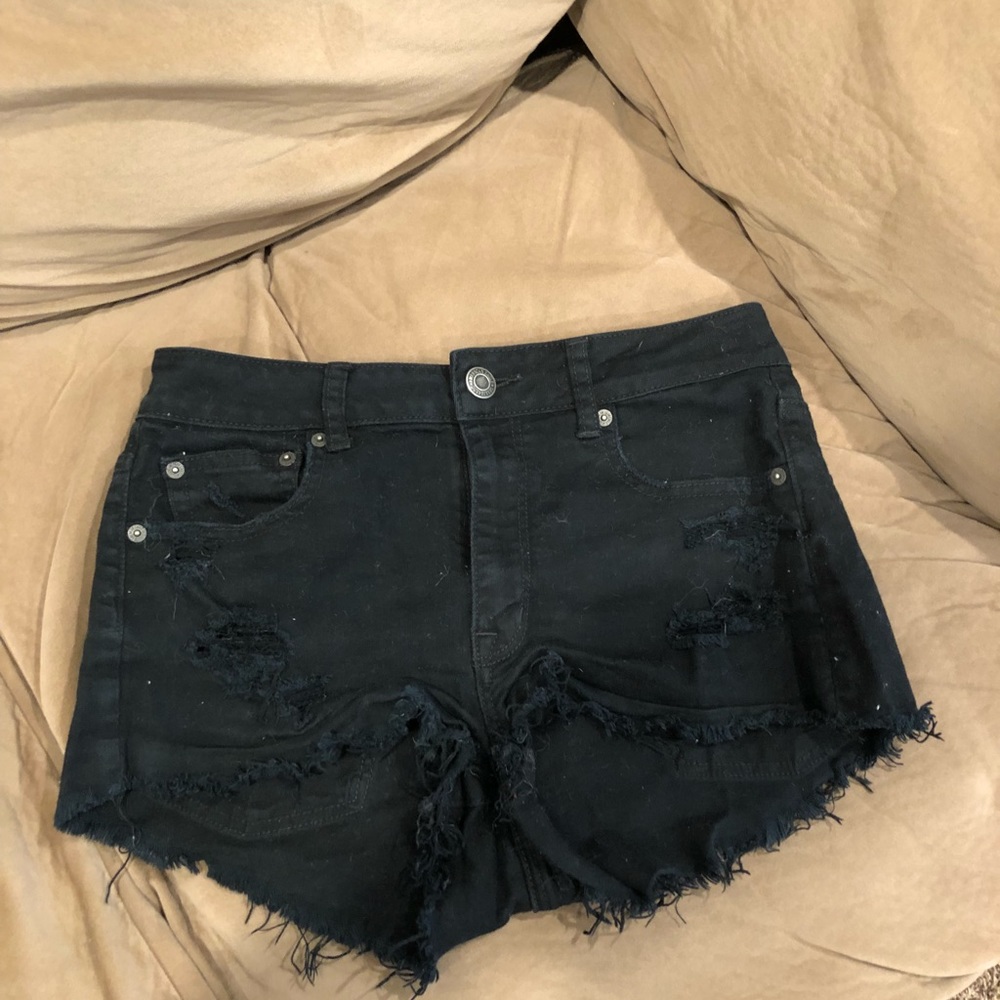 Black denim shorts